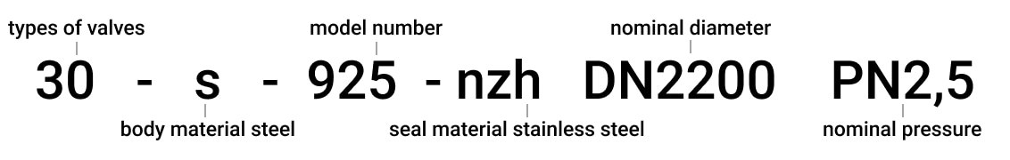 Marking of gate valve DN 2200